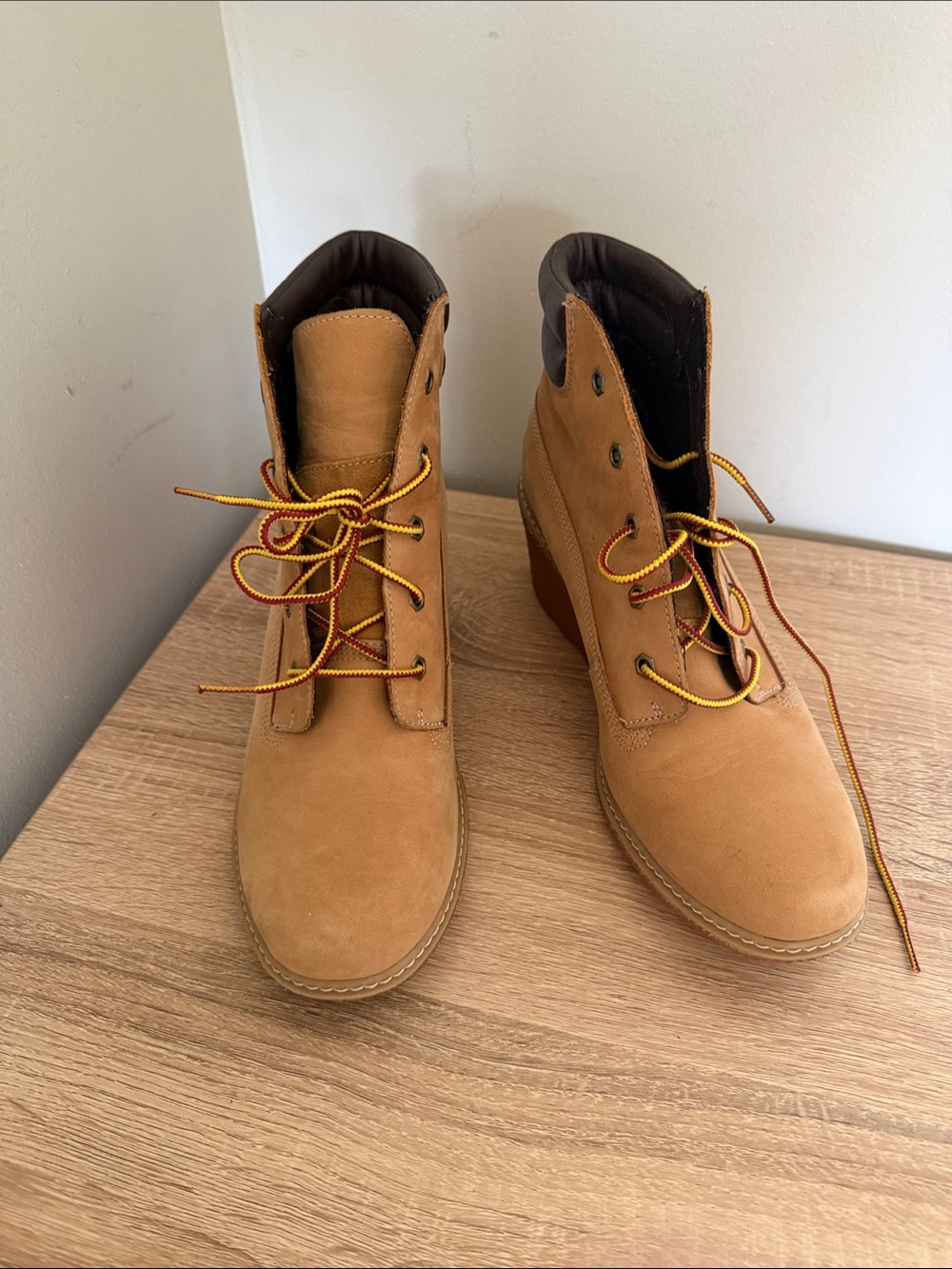 Timberland Wheat Nubuck Women's Ankle Boots with Yellow & Red Laces